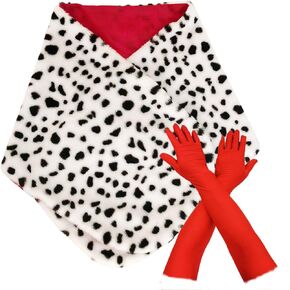 Dalmation Shawl Women Costume Faux Dalmation Scarf Faux and 1Pair 1920s Gloves for Halloween Cosplay Costume Party