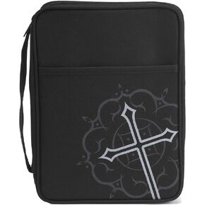 Black Medallion Cross and Pocket Nylon Bible Cover with Handle, Large