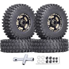 HobbyPark Brass 1.0 Beadlock Wheels & Tires for 1/18 TRX4M Upgrades Parts 1/18 SCX24 1/24 RC Crawler Replacement, Set of 4 (Type C)