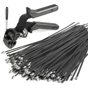 Heavy Duty Black Metal Zip Ties Comes With Special Tools For Fastening And Cutting Cable Ties,200pcs Uv Resistant Stainless Steel Cable Ties,Used For Vehicles,Farms,Fences, Pipe Bundling,Etc.