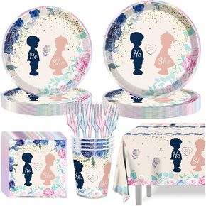 Gender Reveal Plates and Napkins, 101Pcs Gender Reveal Party Decorations-Serve 20, Boy or Girl Party Tableware Set with Disposable Paper Plates Napkins Cups Tablecloth for Gender Reveal Party Supplies