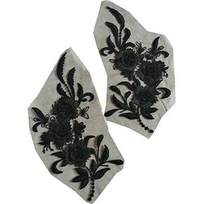 2Pcs 3D Flower Embroidered Lace Appliques Handmade Wedding Dress Decoration European Lace Trims DIY Sewing Craft (Green)