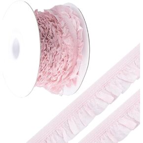 GORGECRAFT 10 Yards Ruffled Elastic Trim Pink Stretch Ruffle Ribbon Tulle Trim Fabric Ruffle Trim Ribbon Pleated Lace Fabric Trim for Dress Pillowcase Doll Decorations DIY Handicrafts