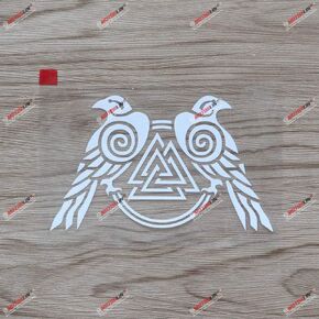 5'' White Huginn and Muninn Twin Ravens Valknut Decal Sticker Car Vinyl Norse Odin Style c