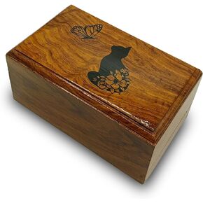 Wooden Urn -Engraved paw with Angel Wing-Pet Urns for Dogs Ashes-Decorative Wooden Pet Urns for Ashes - Rosewood Cremation Urns for Dogs-Pet Urns for Cats-Wooden Box (Your Cat in Heaven)