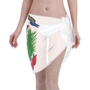 Flag of The Dominican Republic Women Chiffon Short Scarf Lightweight and Compact, Easy to Carry. Beach Sarong Cover Wrap Skirt Bikini Swimwear Cover Ups Black