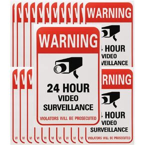 24 Hours Video Camera Surveillance Sign Stickers Decals Self-Adhesive Home Business Alarm System Security Label Stickers for Window Wall Door, 4 x 6 Inch, 20PCS