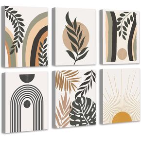 𝗗𝗿𝘀𝗼𝘂𝗺 Abstract Boho Wall Art Minimalist Geometric 𝗙𝗿𝗮𝗺𝗲𝗱 Wall Decor Boho Room Decor Black Brown Beige Line Art Canvas Painting Mid Century Modern Prints Bohemian Posters for Living Room Bedroom