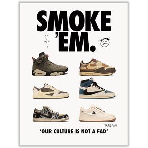 Hypebeast Sneaker Poster Unframed - Hypebeast Room Decor Shoes Poster for Boys Guys Men Room - AJ-Travis Scott - Wall Art Décor Aesthetic Cool Poster Shoes Painting 12x16 inch