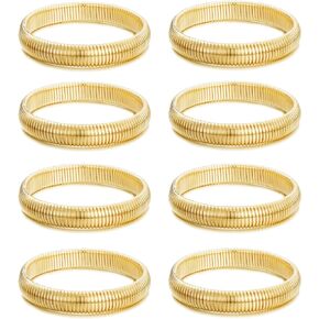 8Pcs Stretch Bangle Bracelet - Stretchy Link Chain Bracelet 18K Gold Plated Wristband Bangle Bracelets Flexible Link Chain Stackable Bracelets Gold Bangle Bracelets Set for Women Men