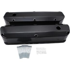 1 SET SHLPDFM Valve Covers Black Fabricated Aluminum Tall Valve Covers Tall Bolts 1/4 Billet Rail Compatible with Small Block Ford SBF 289 302 351W V8 engines