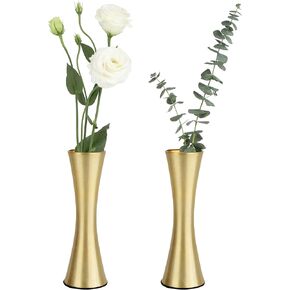 Vixdonos 10.5/8.5 inch Gold Metal Vase Small Flower Vase Set of 2 Taper Vase for Wedding Table Centerpiece Decorations, Home Decor (Gold)