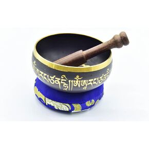 3.75" Tibetan Meditation Yoga Singing Bowl Black Set with free Wooden Mallet and Silk Cushion from Nepal, Singing bowls.