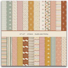 12x12 Scrapbook Paper Pads 24 Sheets Double-Sided Decorative Craft Paper, MIATTCLD Vintage Cardstock Paper Colored Patterned Paper Pack for Journal Scrapbooking DIY Background Cardmaking Supplies