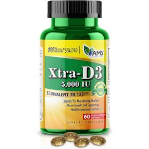 America Medic & Science Xtra D3 Vitamin D 5,000 IU (125 mcg) Cholecalciferol Supplement for Men & Women (60 Easy to Swallow Softgels) Best for Bone, Heart Health, Immune System Support, Lung Function