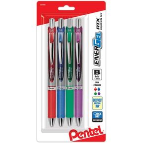 Pentel EnerGel RTX Retractable Liquid Gel Pen, (1.0mm) Metal Tip, Bold Line, Assorted Ink Colors (Red, Blue, Green, Violet)