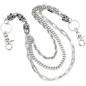 Fire Skull charm Triple links wallet chain Biker Key chains