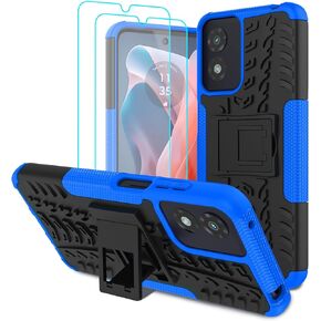 for Moto G Play 2024 Case with 2 Pack Screen Protector,Military Grade Shockproof, Heavy Duty Robust Bumper Cover with Kickstand for Motorola G Play 2024 Phone Black