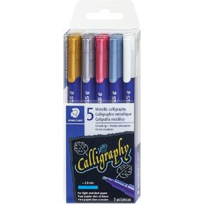 Staedtler metallic calligraphy markers, 5 metallic colours for light and dark paper, 8325 TB5