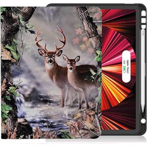 Case for iPad Air 11 Inch M2(2024), iPad Air 6th/5th/4th Gen (2024/2022/2020), Slim PU Leather Multi-Angle Shell Stand Cover with Auto Wake/Sleep, Jungle Deer in Camouflage