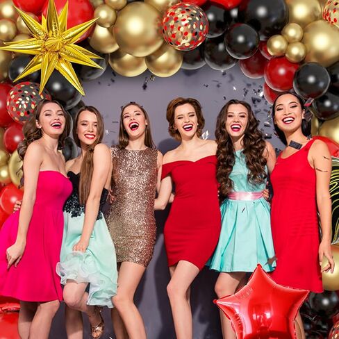 مجموعة قوس بالونات من Ouddy Life باللون الأحمر والأسود والذهبي، 117 قطعة من بالونات رخامية على شكل نجمة ونجمة وقلب من الذهب الأسود والأحمر للتخرج وأعياد الميلاد وحفلات الزفاف وحفلات كازينو هوليوود in Kuwait