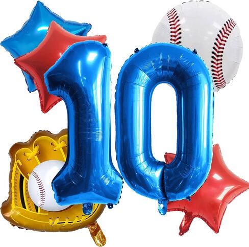 Baseball balloons, Baseball Birthday Decoration Sports Theme Birthday Party Decorations Supplies, 32 Inch Foil Mylar Sports Balloon, 10th Birthday Decorations for Boys (Number 10) in Saudi Arabia