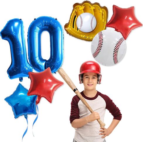 Baseball balloons, Baseball Birthday Decoration Sports Theme Birthday Party Decorations Supplies, 32 Inch Foil Mylar Sports Balloon, 10th Birthday Decorations for Boys (Number 10) in Saudi Arabia