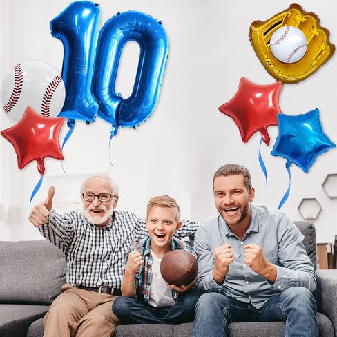 Baseball balloons, Baseball Birthday Decoration Sports Theme Birthday Party Decorations Supplies, 32 Inch Foil Mylar Sports Balloon, 10th Birthday Decorations for Boys (Number 10) in Saudi Arabia
