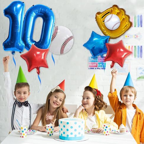 Baseball balloons, Baseball Birthday Decoration Sports Theme Birthday Party Decorations Supplies, 32 Inch Foil Mylar Sports Balloon, 10th Birthday Decorations for Boys (Number 10) in Saudi Arabia