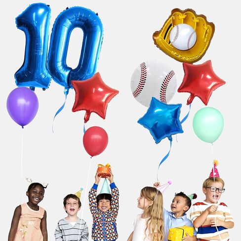 Baseball balloons, Baseball Birthday Decoration Sports Theme Birthday Party Decorations Supplies, 32 Inch Foil Mylar Sports Balloon, 10th Birthday Decorations for Boys (Number 10) in Saudi Arabia