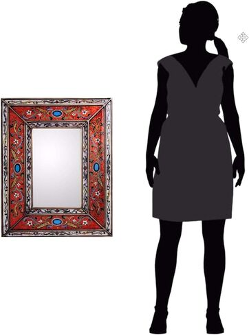NOVICA Floral Glass and Wood Wall Mounted Mirror, Orange, Orange Cajamarca Warmth', Red in Saudi Arabia