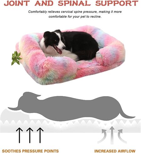 MIAO PAW Warming Fluffy Orthopedic Dog Beds for Large Dogs,Dog Bed with Plush Thick Egg Foam Support and Non-Slip Bottom,Large Waterproof and Machine Washable Pet Bed Cover (Rainbow) in Kuwait