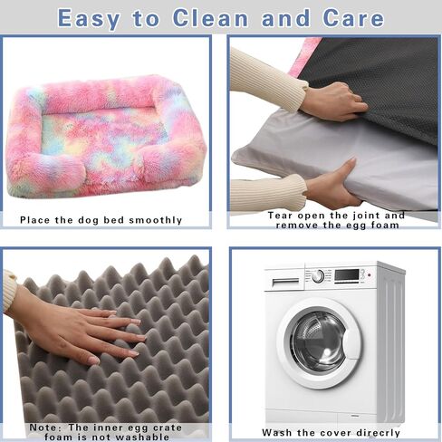 MIAO PAW Warming Fluffy Orthopedic Dog Beds for Large Dogs,Dog Bed with Plush Thick Egg Foam Support and Non-Slip Bottom,Large Waterproof and Machine Washable Pet Bed Cover (Rainbow) in Kuwait