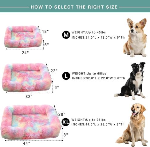 MIAO PAW Warming Fluffy Orthopedic Dog Beds for Large Dogs,Dog Bed with Plush Thick Egg Foam Support and Non-Slip Bottom,Large Waterproof and Machine Washable Pet Bed Cover (Rainbow) in Kuwait