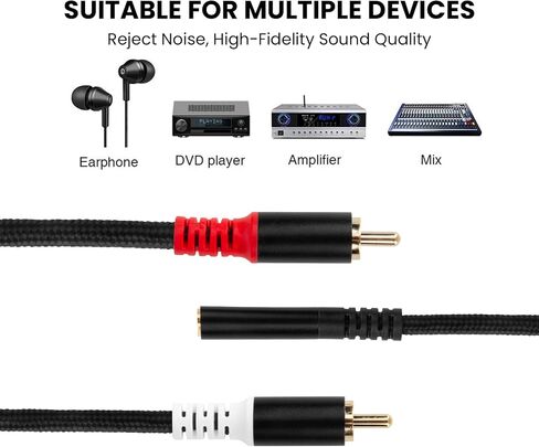 كابل 3.5 ملم إلى 2 RCA، موزع صوت ستيريو RCA Y 3.5 ملم أنثى إلى 2RCA ذكر محول صوت ستيريو، للتلفزيون، والهواتف الذكية، وMP3، والأجهزة اللوحية، ومكبرات الصوت - 1.3 قدم in Saudi Arabia