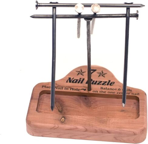 Treasure Gurus 7 Nail Balance Puzzle Wood Block Game Pocket Brain Teaser IQ llusion Magic Trick Toy in Saudi Arabia
