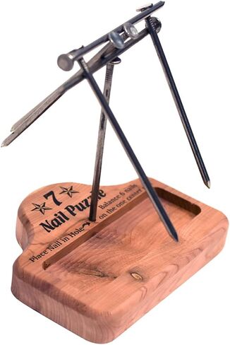 Treasure Gurus 7 Nail Balance Puzzle Wood Block Game Pocket Brain Teaser IQ llusion Magic Trick Toy in Saudi Arabia
