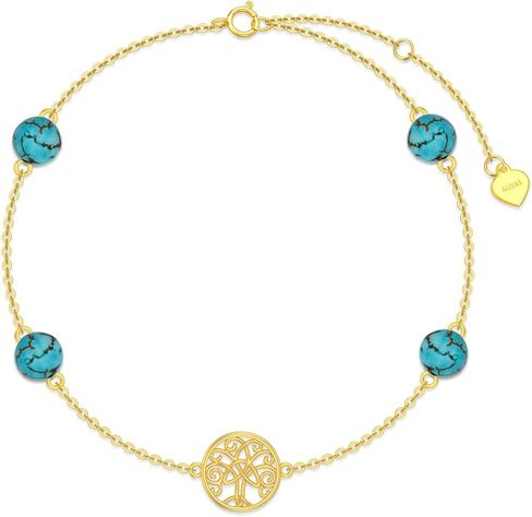 SISGEM 14K Real Gold Tree of Life Bracelet for Women,Yellow Gold Created Turquoise Beads Station Bracelets Hand Link Jewelry Anniversary Birthday Gifts for Wife Girlfriend 6.5''+2'' in Saudi Arabia