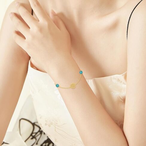 SISGEM 14K Real Gold Tree of Life Bracelet for Women,Yellow Gold Created Turquoise Beads Station Bracelets Hand Link Jewelry Anniversary Birthday Gifts for Wife Girlfriend 6.5''+2'' in Saudi Arabia