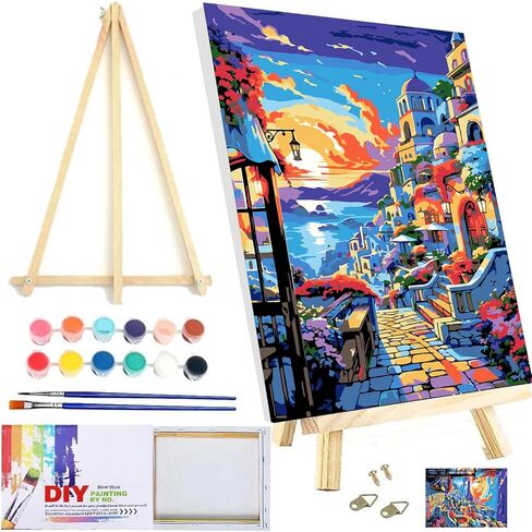 CNITUR Framed and Easel Paint by Numbers Kit for Adults, Paint by Numbers Kit for Beginner Home Table and Gift for Wall Decor 7.8x11.8inch MT2774 in Kuwait