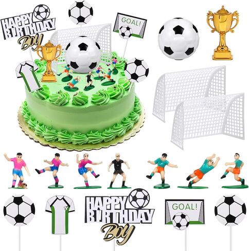 raynag 16 قطعة كرة القدم كعكة توبر الزينة، كرة القدم لاعب كرة القدم تمثال كرة القدم عيد ميلاد سعيد كعكة توبر مجموعة، كرة القدم موضوع الطرف لوازم لعشاق كرة القدم عيد ميلاد الحزب الرياضي in Kuwait