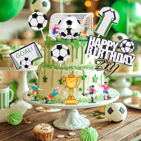 raynag 16 قطعة كرة القدم كعكة توبر الزينة، كرة القدم لاعب كرة القدم تمثال كرة القدم عيد ميلاد سعيد كعكة توبر مجموعة، كرة القدم موضوع الطرف لوازم لعشاق كرة القدم عيد ميلاد الحزب الرياضي in Kuwait