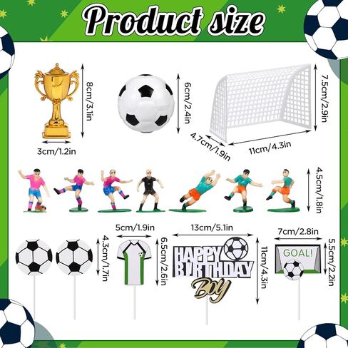 raynag 16 قطعة كرة القدم كعكة توبر الزينة، كرة القدم لاعب كرة القدم تمثال كرة القدم عيد ميلاد سعيد كعكة توبر مجموعة، كرة القدم موضوع الطرف لوازم لعشاق كرة القدم عيد ميلاد الحزب الرياضي in Kuwait