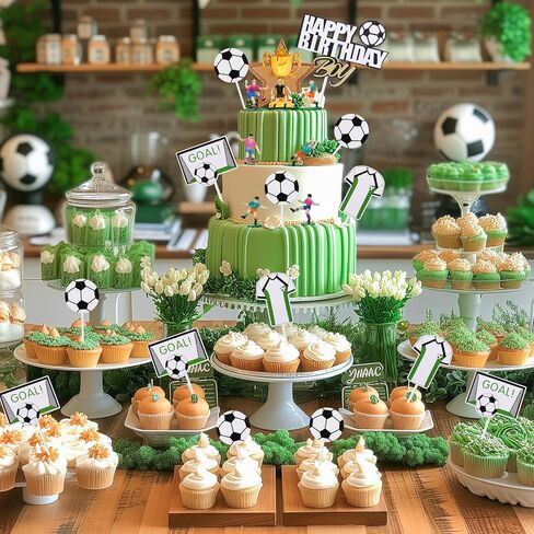raynag 16 قطعة كرة القدم كعكة توبر الزينة، كرة القدم لاعب كرة القدم تمثال كرة القدم عيد ميلاد سعيد كعكة توبر مجموعة، كرة القدم موضوع الطرف لوازم لعشاق كرة القدم عيد ميلاد الحزب الرياضي in Kuwait