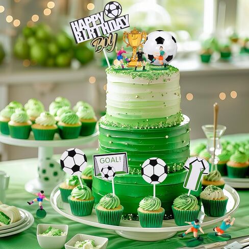 raynag 16 قطعة كرة القدم كعكة توبر الزينة، كرة القدم لاعب كرة القدم تمثال كرة القدم عيد ميلاد سعيد كعكة توبر مجموعة، كرة القدم موضوع الطرف لوازم لعشاق كرة القدم عيد ميلاد الحزب الرياضي in Kuwait