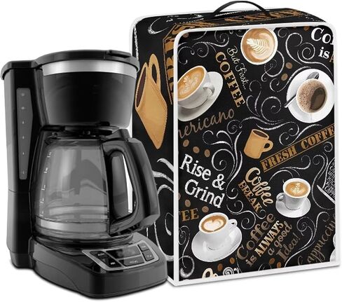 Coffee Maker Cover Kitchen Appliance Covers Dust Cover Waterproof Coffee Pot Cover with Top Handle for Most Standard Coffee Maker Coffee Print in Saudi Arabia