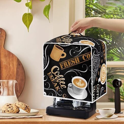 Coffee Maker Cover Kitchen Appliance Covers Dust Cover Waterproof Coffee Pot Cover with Top Handle for Most Standard Coffee Maker Coffee Print in Saudi Arabia