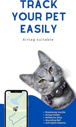 Cat Airtag Collar Brakeaway, Reflective Soundable Collar, Safety Cat Collar, Tracking Collar Compatible with Apple Airtags, Male and Female Kittens, Confortable Soft Lightweight (Purple) in Saudi Arabia