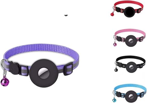 Cat Airtag Collar Brakeaway, Reflective Soundable Collar, Safety Cat Collar, Tracking Collar Compatible with Apple Airtags, Male and Female Kittens, Confortable Soft Lightweight (Purple) in Saudi Arabia