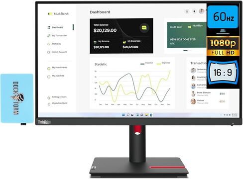 Lenovo ThinkVision T23i-30 Monitor 63B2MAT6US Bundle with Docztorm Dock, 23" FHD IPS (1920x1080) 60 Hz Display, HDMI, 1 DP, VESA Mount (100x100mm), Ideal for Home & Business, Black (2024 Latest Model) in Saudi Arabia